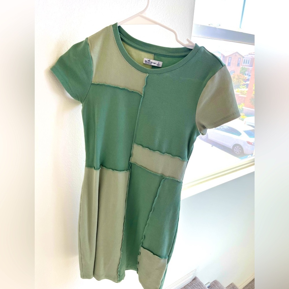 Hollister knit patchwork mini bodycon t shirt dress green size S Small